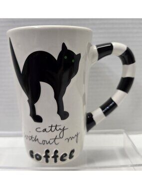 Sandra Magsamen Catty Without My Coffee Cat Mug Striped Handle Halloween